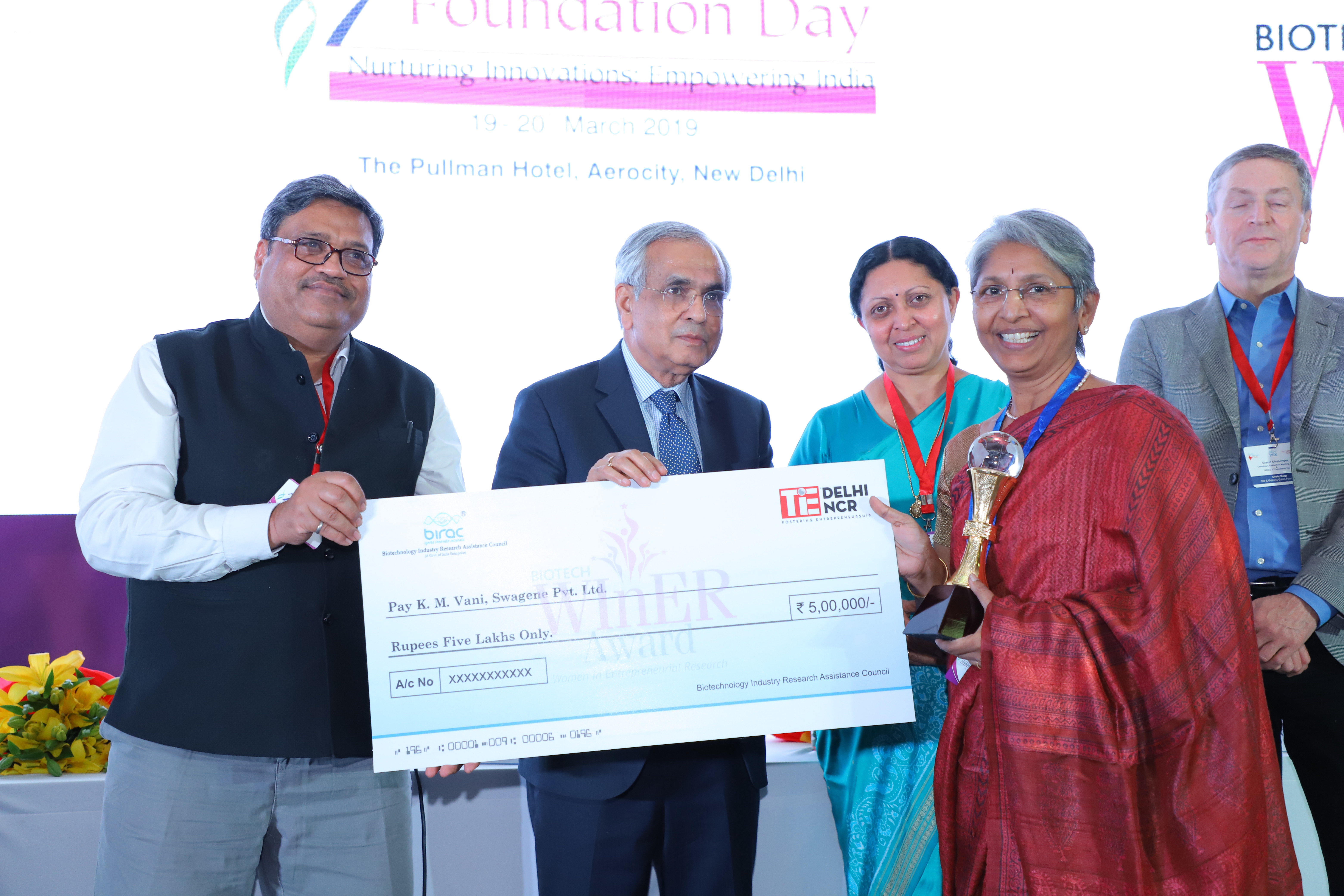 TIE BIRAC Women Entrepreneur Award Dr Vani Mar2019 -4